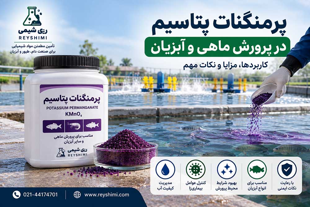 کاربرد پرمنگنات پتاسیم در پرورش ماهی و آبزیان؛ مزایا، نکات ایمنی و راهنمای خرید